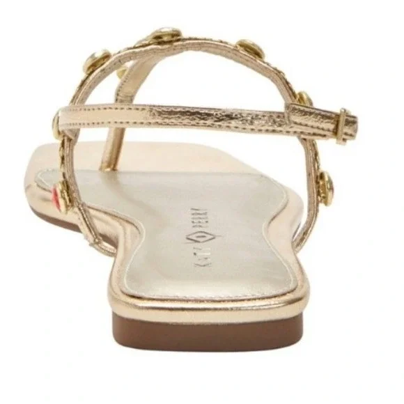 NIB Katy Perry The Camie Gemstone Sandal 5.5 Gold Red Jewels Square Toe Flat - Picture 9 of 11